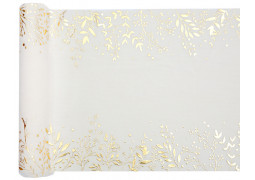 Chemin de table crepe ivoire feuilles d'hiver or
