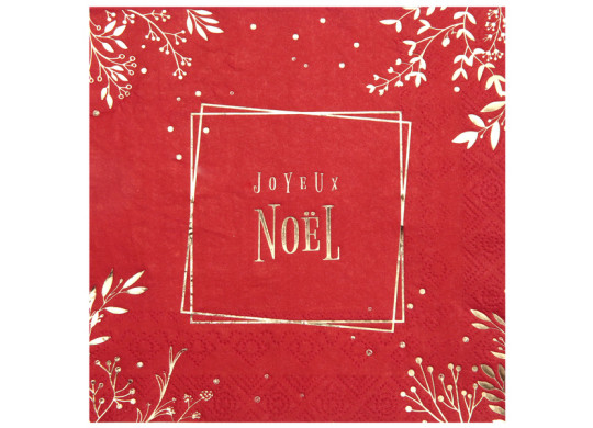 10 serviettes rouges feuilles d'hiver or
