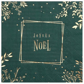 10 serviettes vertes feuilles d'hiver or