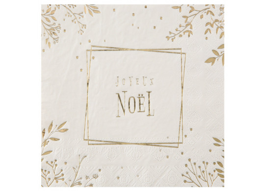 10 serviettes ivoires feuilles d'hiver or