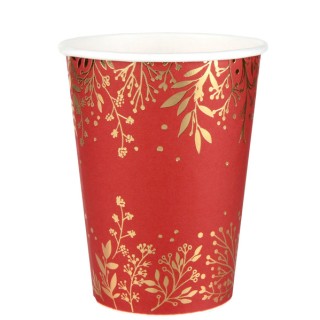 10 Gobelets rouges feuilles d'hiver or