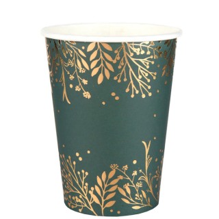 10 Gobelets verts feuilles d'hiver or