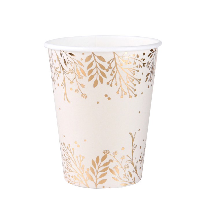 10 Gobelets ivoires feuilles d'hiver or