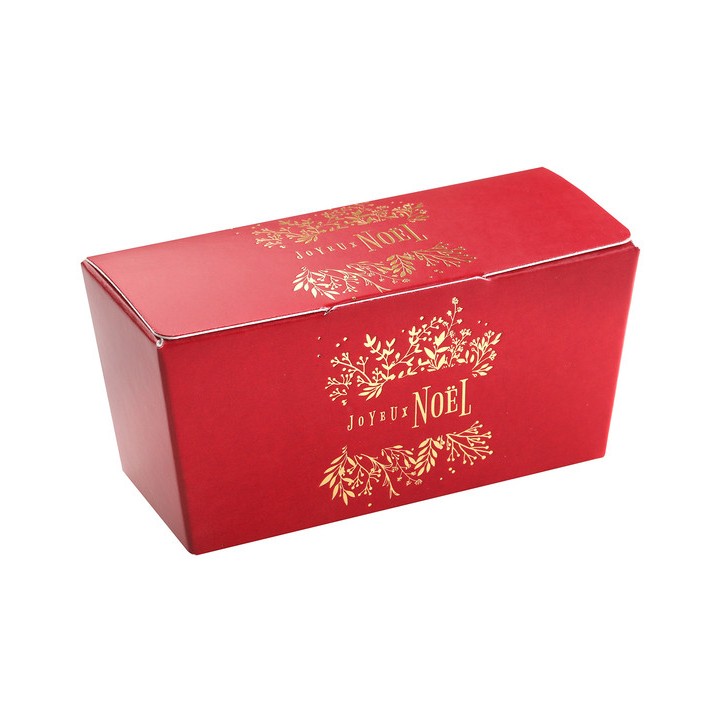 Ballotin chocolat rouge Joyeux Noël feuilles d'hiver or x5