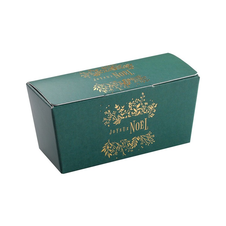 Ballotin chocolat vert Joyeux Noël feuilles d'hiver or x5