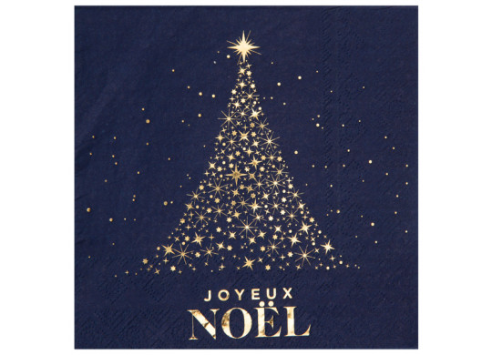 10 Serviettes bleues Joyeux Noël scintillant or