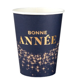 10 Gobelets bleus Bonne année paillete or