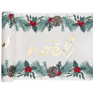 Chemin de table popeline Joyeux Noël sous bois
