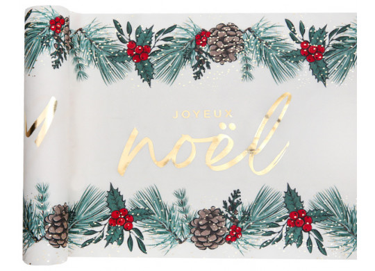 Chemin de table popeline Joyeux Noël sous bois
