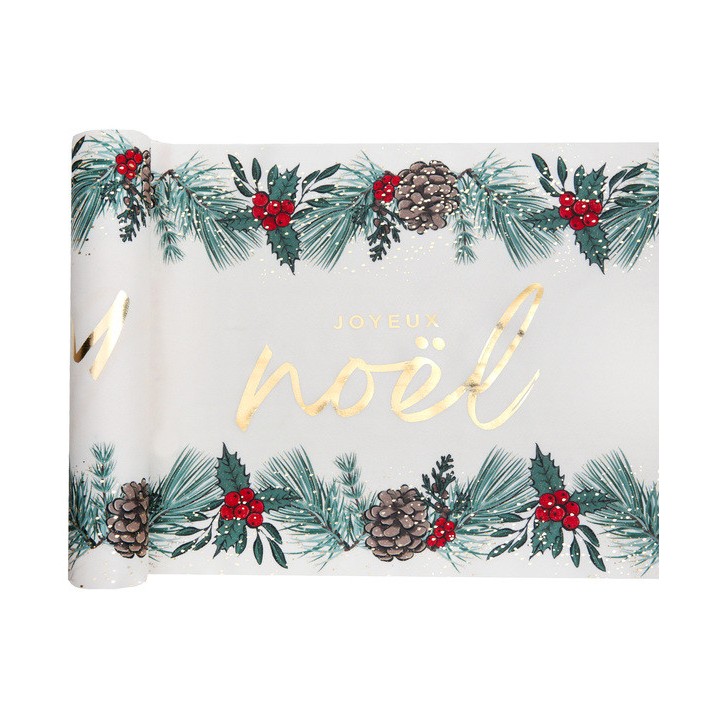 Chemin de table popeline Joyeux Noël sous bois
