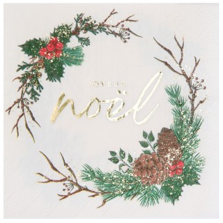 10 Serviettes blanches Joyeux Noël sous bois
