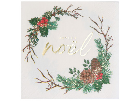 10 Serviettes blanches Joyeux Noël sous bois