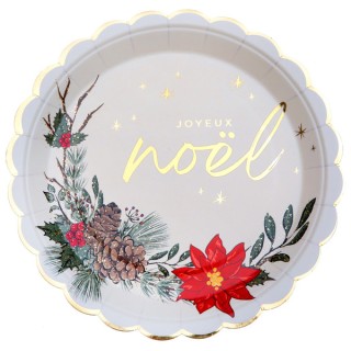 10 Assiettes blanches Joyeux Noël sous bois