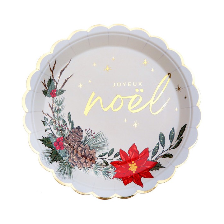 10 Assiettes blanches Joyeux Noël sous bois