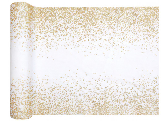 Chemin de table velours blanc Noël confettis or