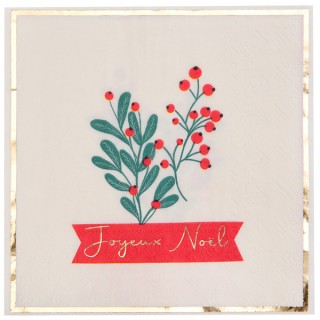 10 Serviettes ivoires houx de Noël x10