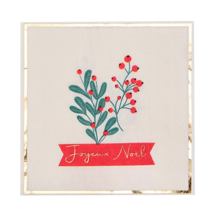 10 Serviettes ivoires houx de Noël x10