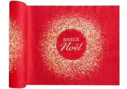 Chemin de table velours rouge Joyeux Noël scintillant or
