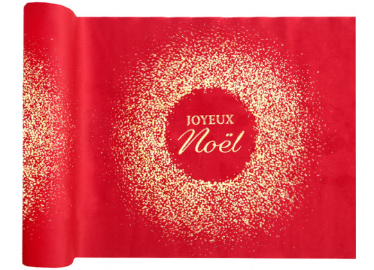 Chemin de table velours rouge Joyeux Noël scintillant or