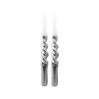 Bougies flambeaux torsadees blanc/argent x2