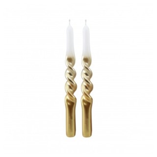 Bougies flambeaux torsadees blanc/or x2