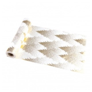 Chemin de table velours blanc sapin or