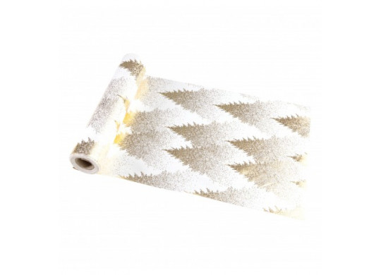 Chemin de table velours blanc sapin or