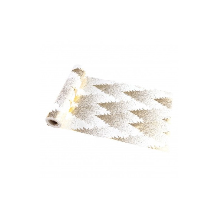 Chemin de table velours blanc sapin or