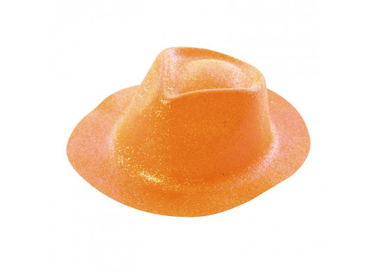 Chapeau plastique borsalino paillete orange fluo