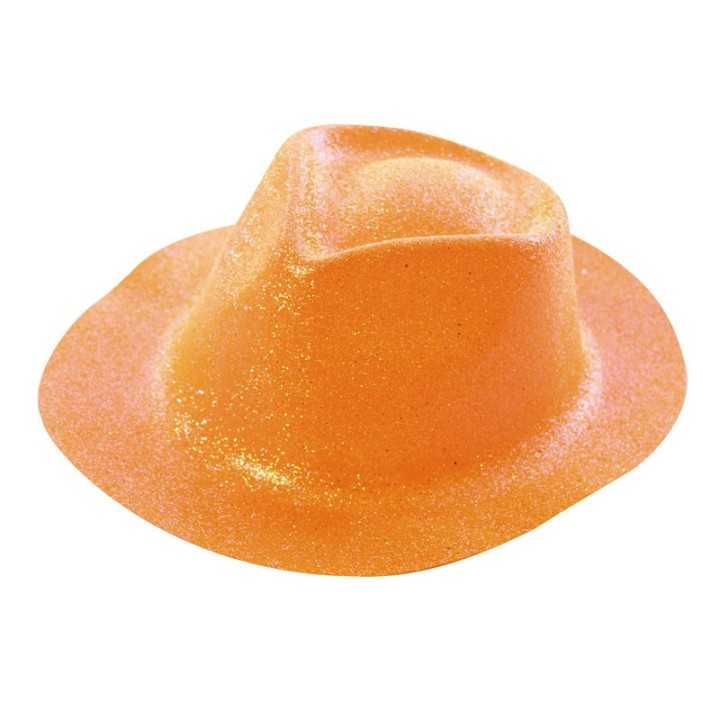 Chapeau plastique borsalino paillete orange fluo