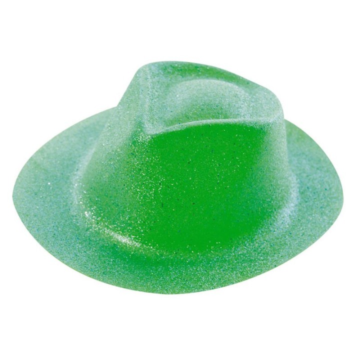 Chapeau plastique borsalino pailleté vert fluo