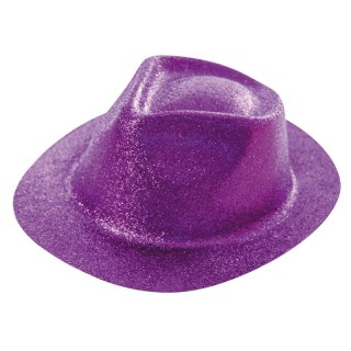 Chapeau plastique borsalino pailleté violet fluo