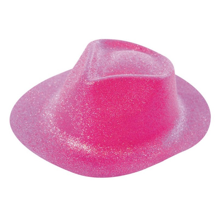 Chapeau plastique borsalino pailleté rose fluo
