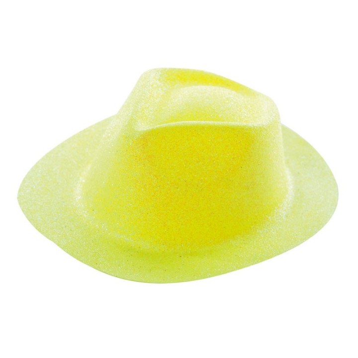 Chapeau plastique borsalino pailleté jaune fluo