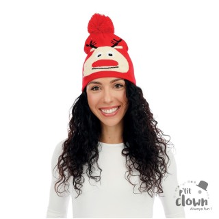 Bonnet tricot lumineux renne