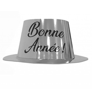 Chapeau plastique borsalino Bonne année argent/noir