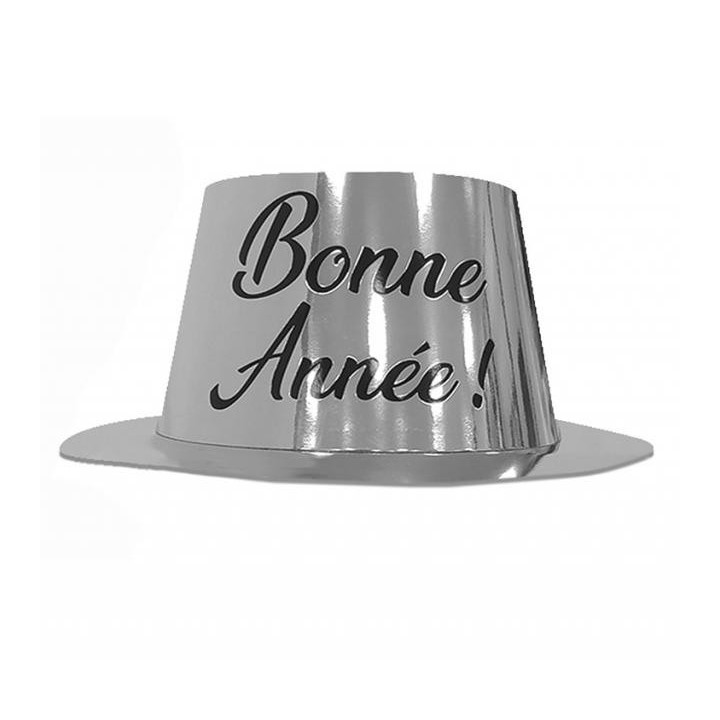 Chapeau plastique borsalino Bonne année argent/noir