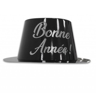 Chapeau plastique borsalino Bonne année noir/argent