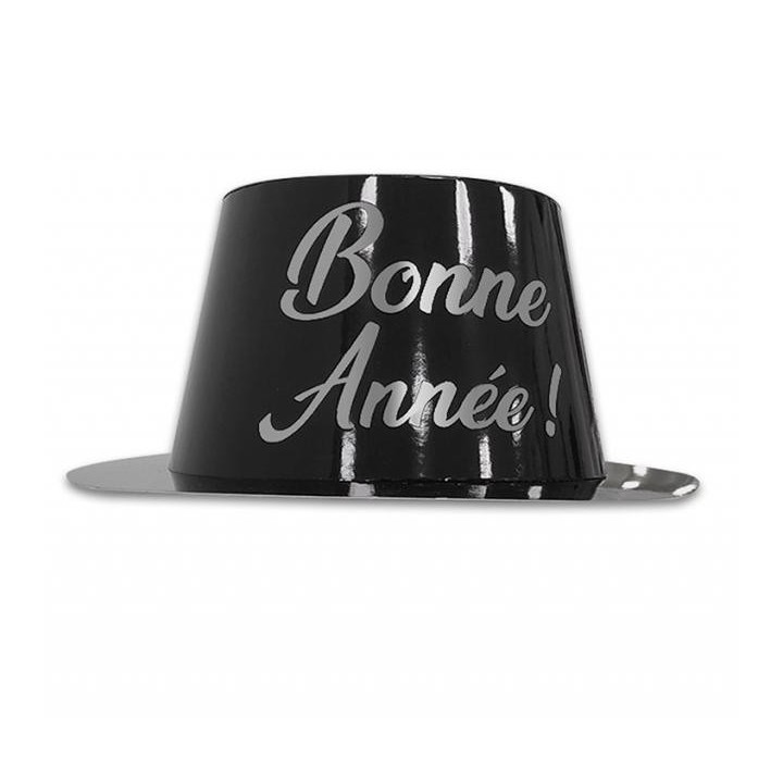 Chapeau plastique borsalino Bonne année noir/argent