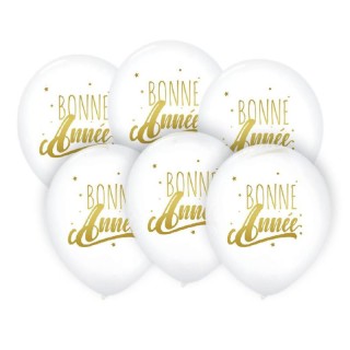 Ballons Bonne année blanc/or x6