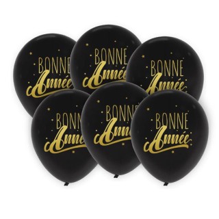 Ballons Bonne année noir/or x6