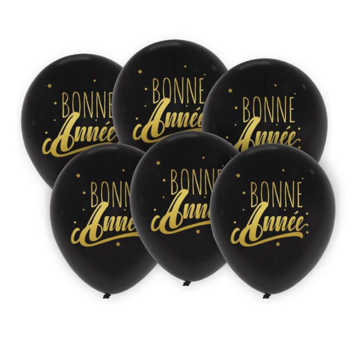 Ballons Bonne année noir/or x6