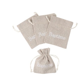 Pochons tissu bapteme lin x4