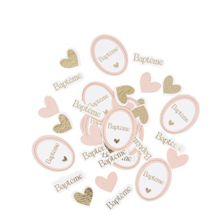 Confettis bapteme rose x100