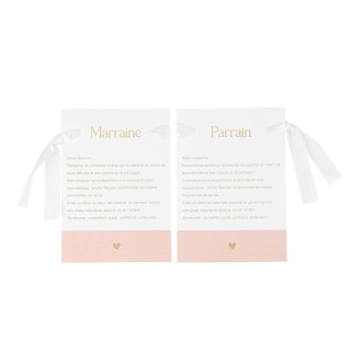 Cartes parrain/marraine bapteme rose x2