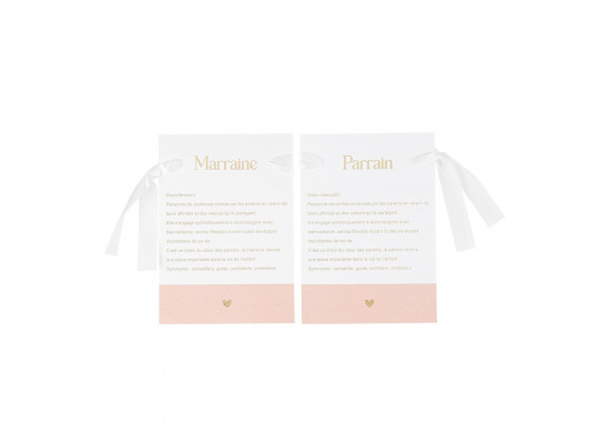 Cartes parrain/marraine bapteme rose x2