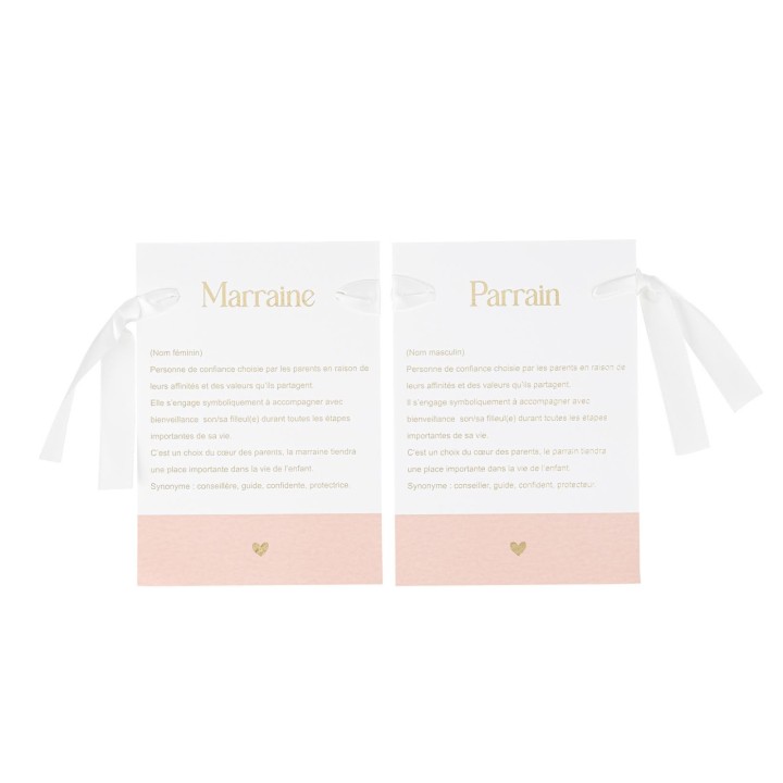 Cartes parrain/marraine bapteme rose x2
