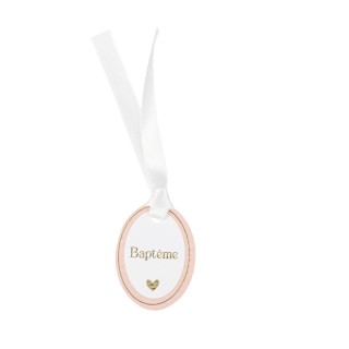 Etiquettes bapteme rose x10