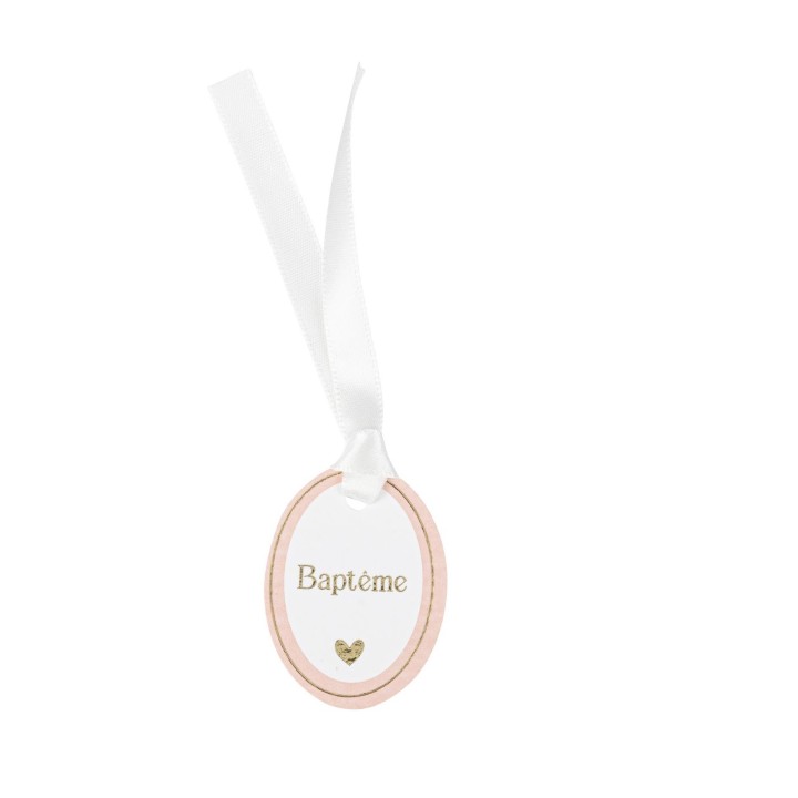 Etiquettes bapteme rose x10
