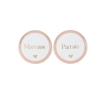 Badges parrain/marrain bapteme rose x2